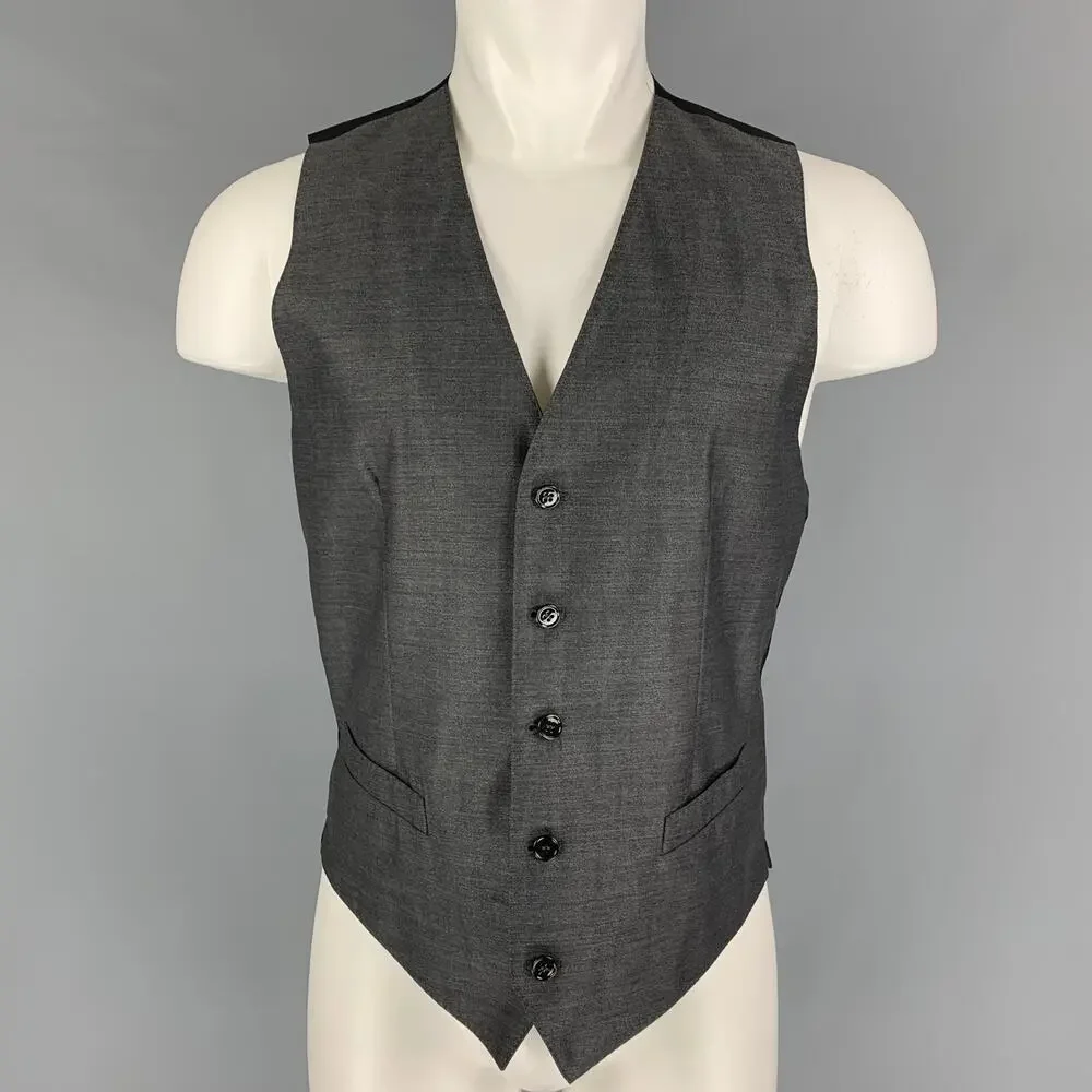 DOLCE & GABBANA Size 38 Dark Gray Black Wool Silk Vest